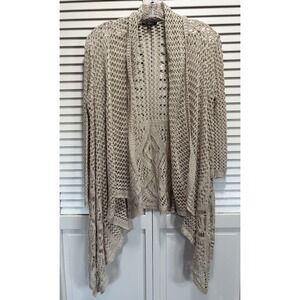 Deb Beige Open Knit Shawl Neck Open Cardigan Long Sleeve Size Large Boho